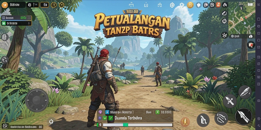 Screenshot gameplay 8ID menampilkan petualangan di dunia terbuka yang luas.