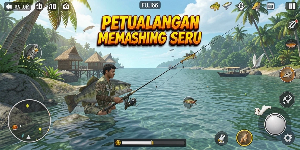 Screenshot gameplay FUJI66 dengan aksi memancing yang seru.