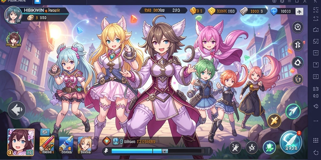 Screenshot utama HIBIKIWIN menampilkan aksi seru dalam permainan anime.
