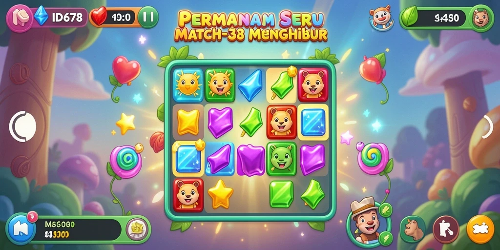 Tangkapan layar gameplay seru dari ID678 yang menunjukkan pencocokan barang.