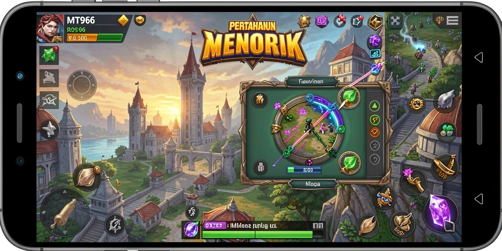 Tangkapan layar MT966 menunjukkan pertempuran seru dalam game Tower Defense.