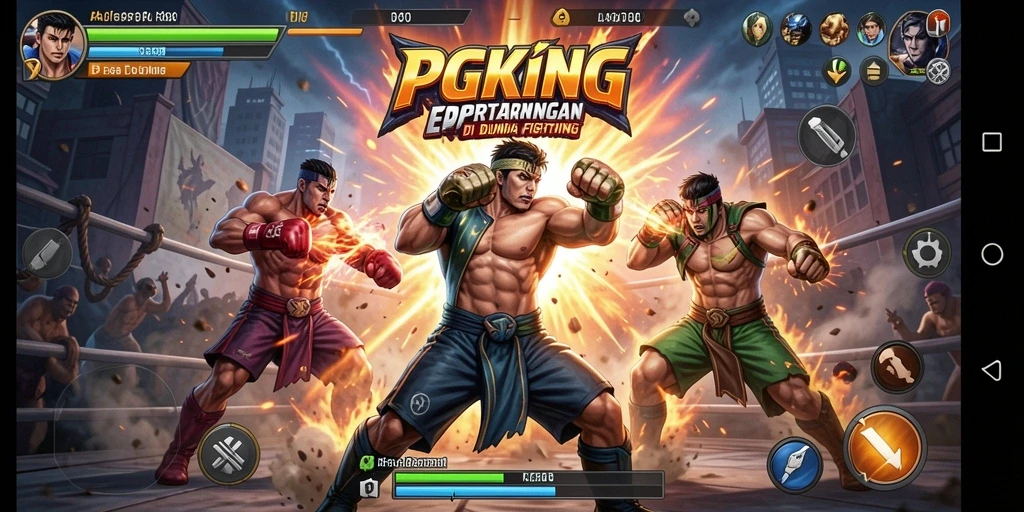 Tampilan laga seru dalam PGKING dengan karakter yang beraksi.
