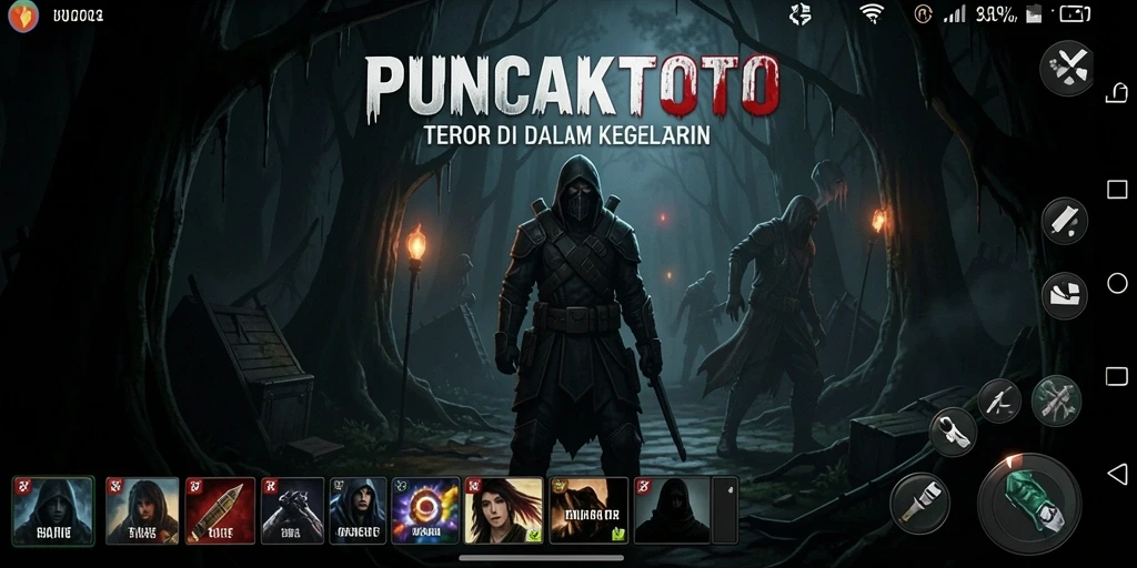 Tangkapan layar gameplay PUNCAKTOTO yang menakutkan dengan suasana horor.