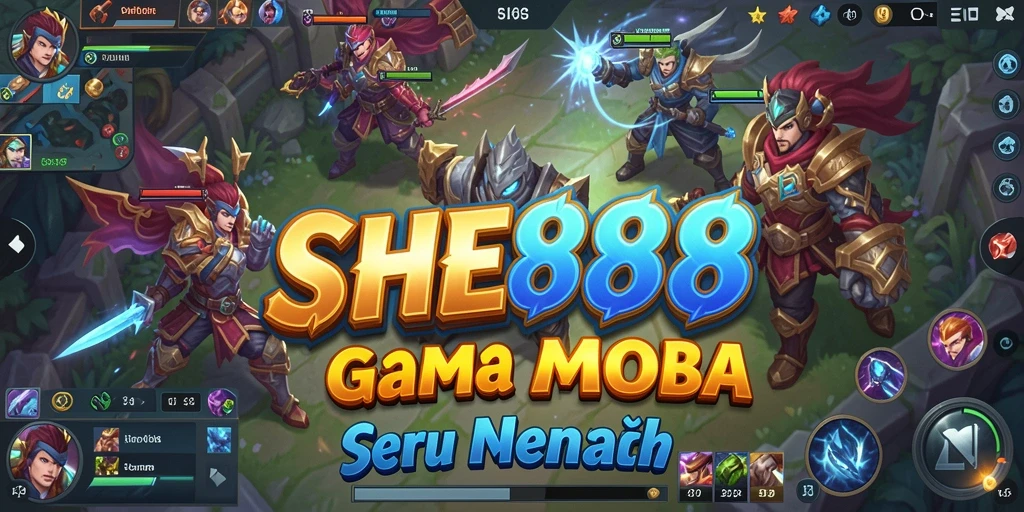 Tangkapan layar gameplay SHE888 menunjukkan pertempuran yang mendebarkan dalam arena MOBA.