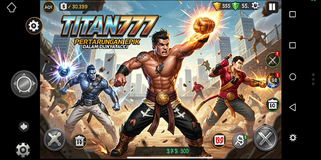 Tampilan gameplay intens dari TITAN777 menampilkan pertempuran yang mendebarkan.